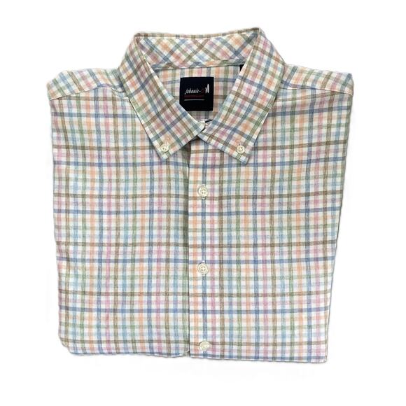 Johnnie-O Performance Shirt Men's Large Button-Down Stretch Multicolor Check NEW